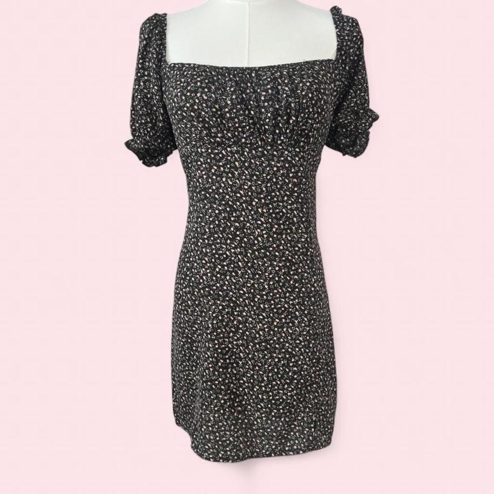 Blush Black Floral Ruched Scrunch Bodycon On or Off Shoulder Mini Dress Size Med